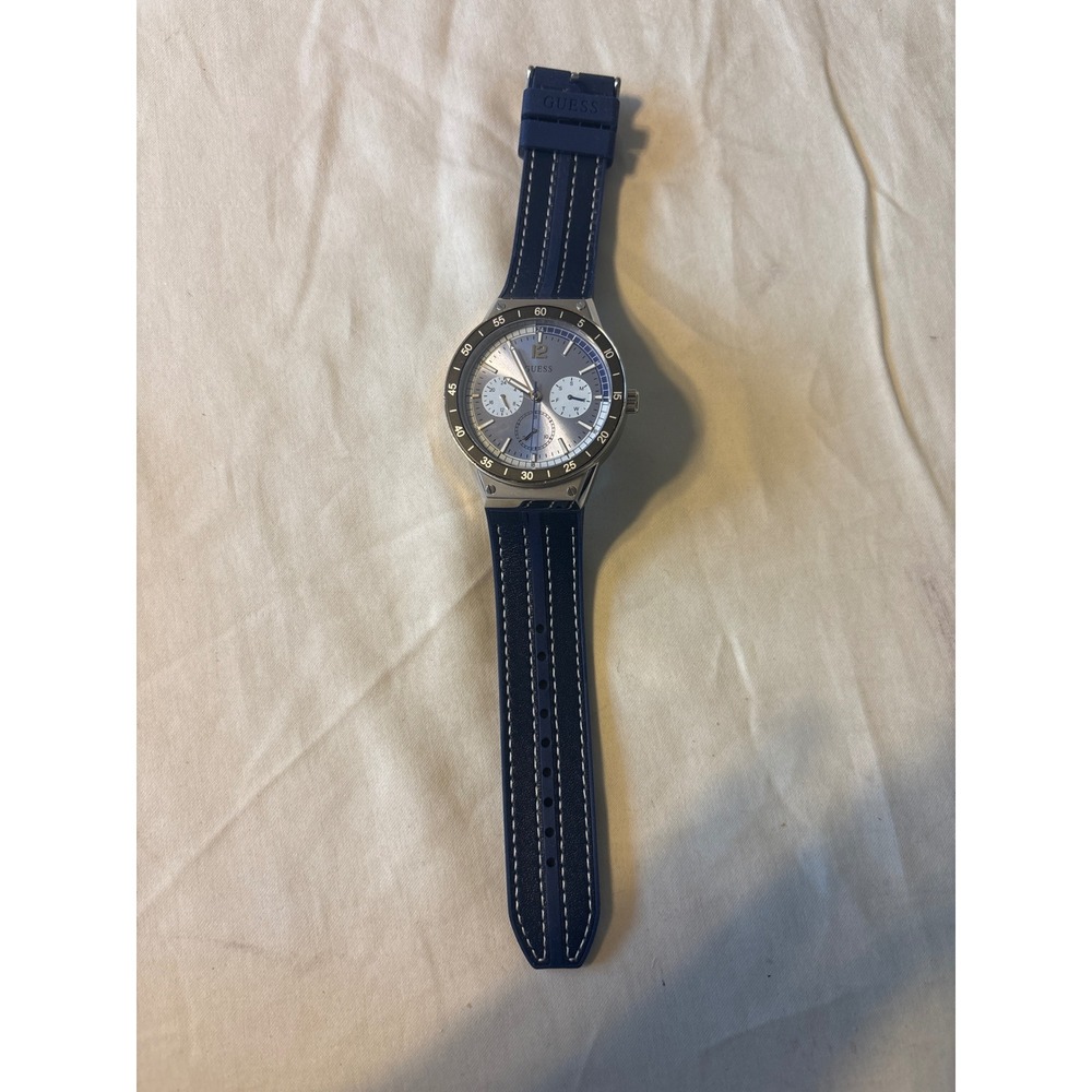 Guess Watch Mens OS Blue Excellent‎ Stainless Steel Multi-Function Sport Strap